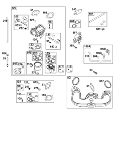 Carburetor And Fuel Supply Group Diagram and Parts List for 44U877-0028-B5 400000 - 699999 Briggs and Stratton Engine
